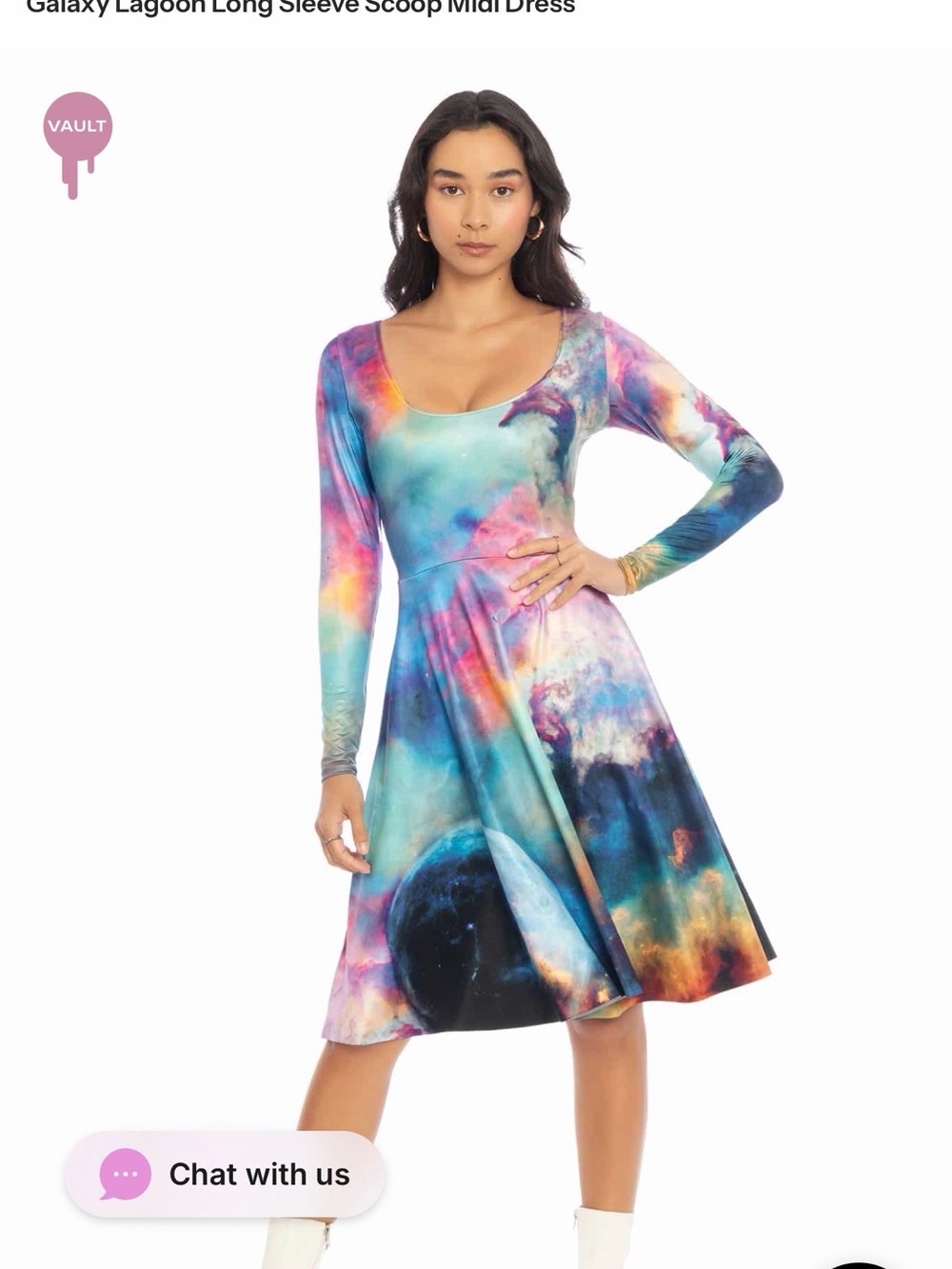 Blackmilk Multicolor Galaxy-Print Long Sleeve Scoop Midi Dress